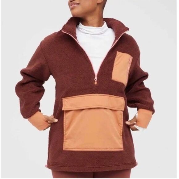 aerie Tops - Offline by Aerie Maroon Red Sherpa 1/4 Zip Pullover Women's Small
